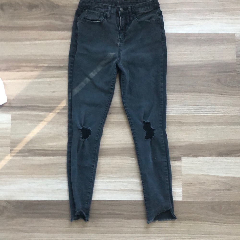 High waisted stretch distressed jeans